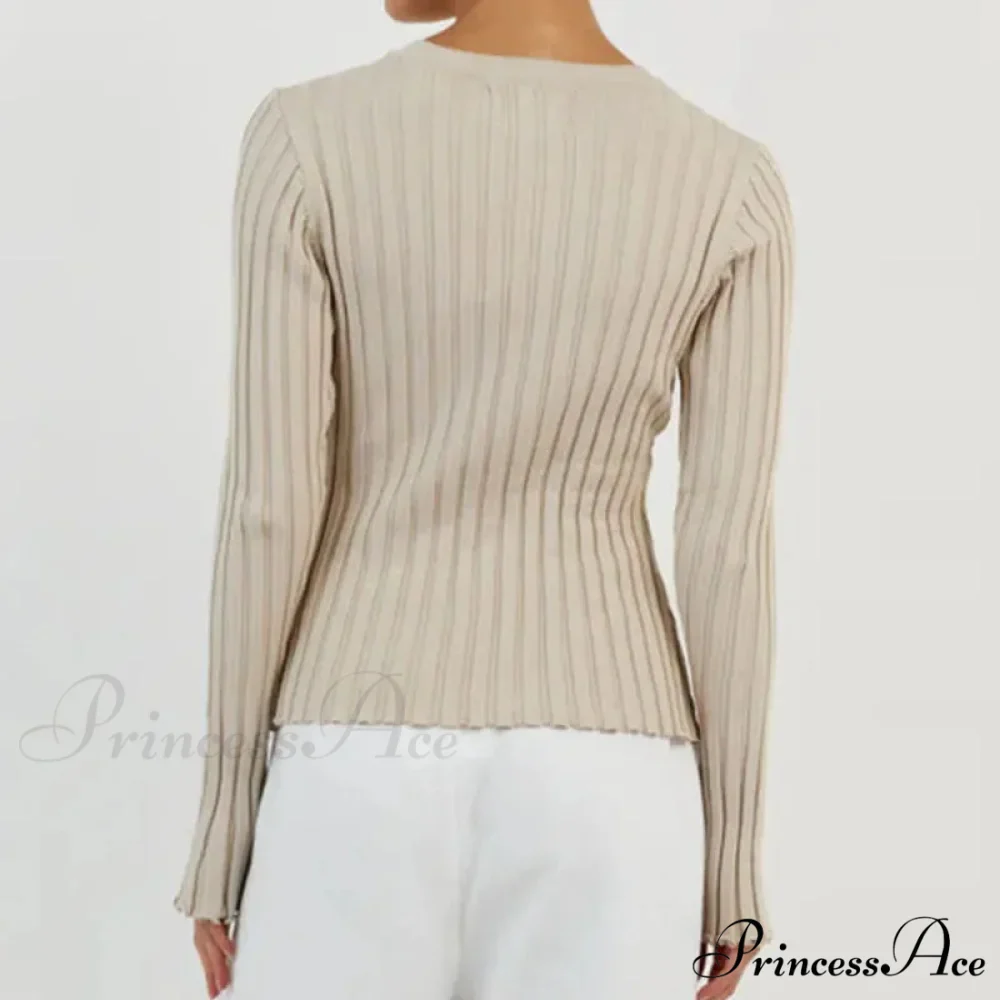 Solid Color Cozy Stylish Long Sleeve Comfortable Ribbed Casual Knit Sweater - Image 6