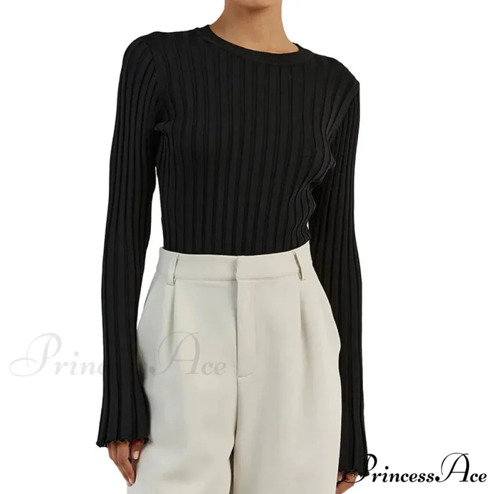 Solid Color Cozy Stylish Long Sleeve Comfortable Ribbed Casual Knit Sweater - Image 7