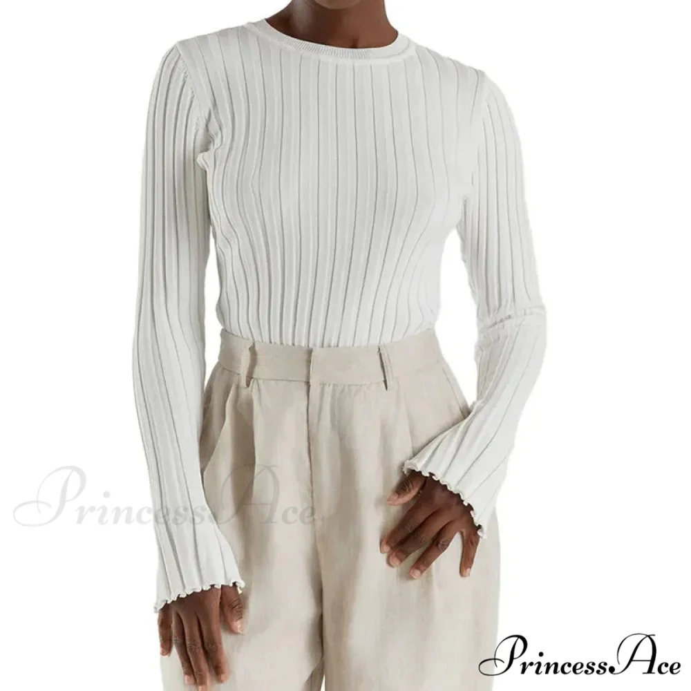 Solid Color Cozy Stylish Long Sleeve Comfortable Ribbed Casual Knit Sweater - Image 8