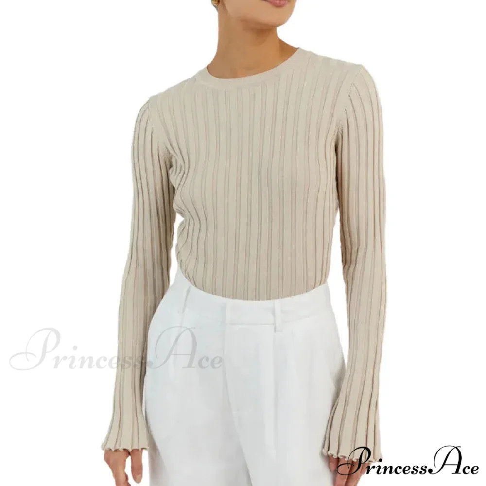Solid Color Cozy Stylish Long Sleeve Comfortable Ribbed Casual Knit Sweater - Image 9
