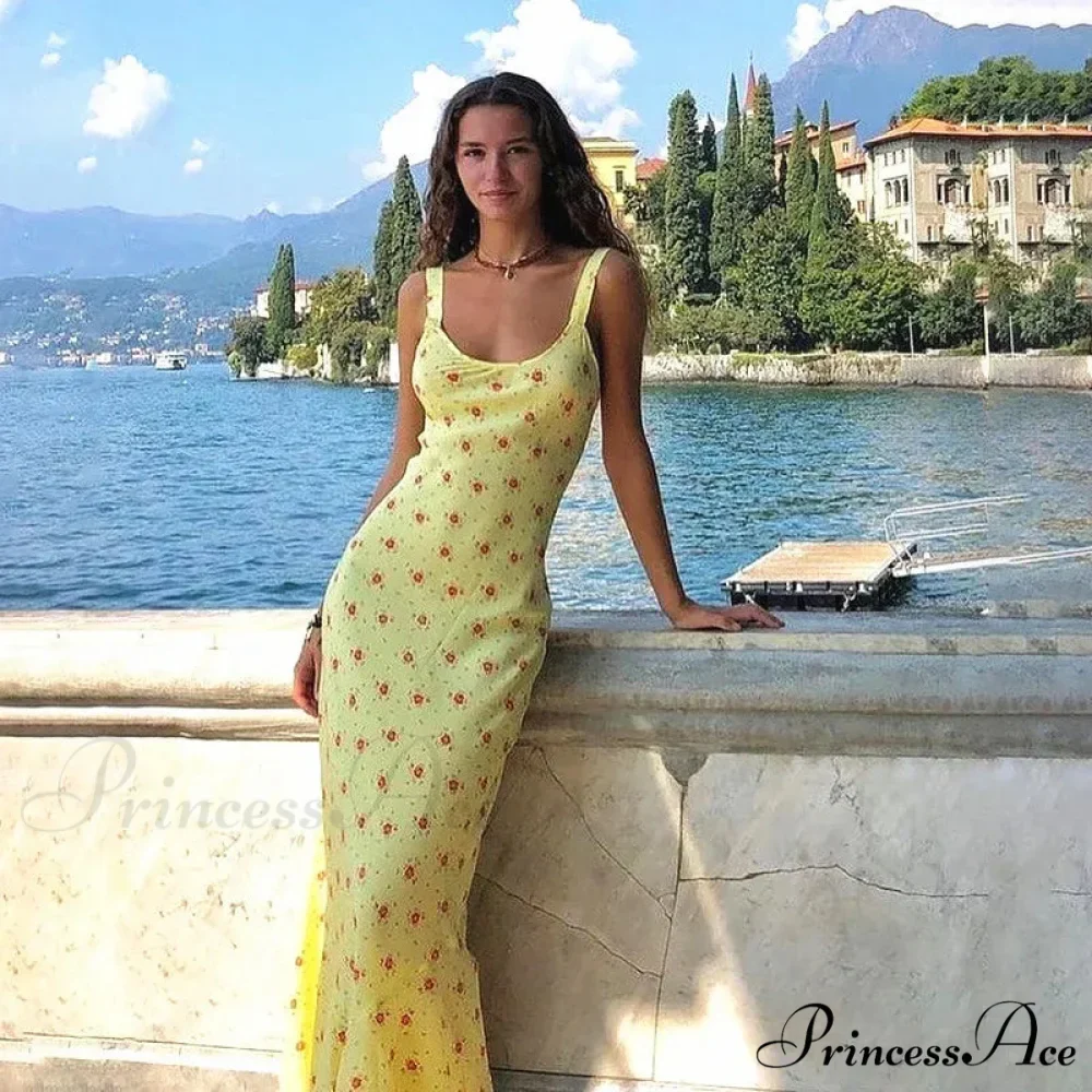 Summer Sleeveless Beach Fashion Floral Print Backless Slim Elegant Club Strap Party Bodycon Dress - Image 2