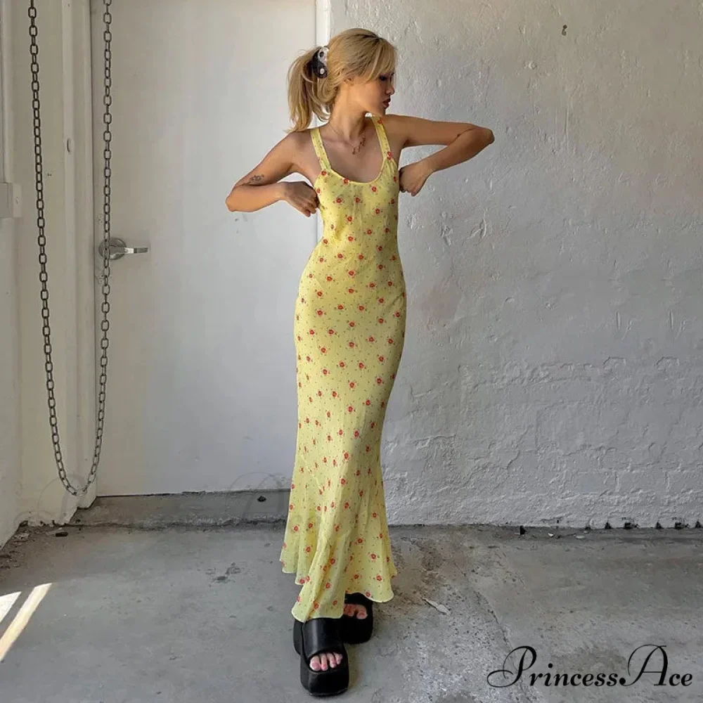 Summer Sleeveless Beach Fashion Floral Print Backless Slim Elegant Club Strap Party Bodycon Dress - Image 3