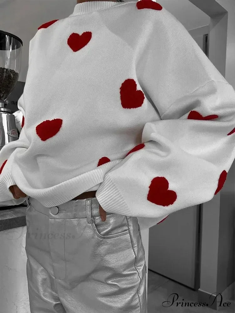 Autumnal Oversized Cozy Heart-printed Casual Comfortable Thickened Long Sleeve Warm Sweater - Image 4