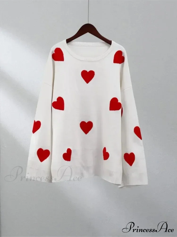 Autumnal Oversized Cozy Heart-printed Casual Comfortable Thickened Long Sleeve Warm Sweater - Image 5