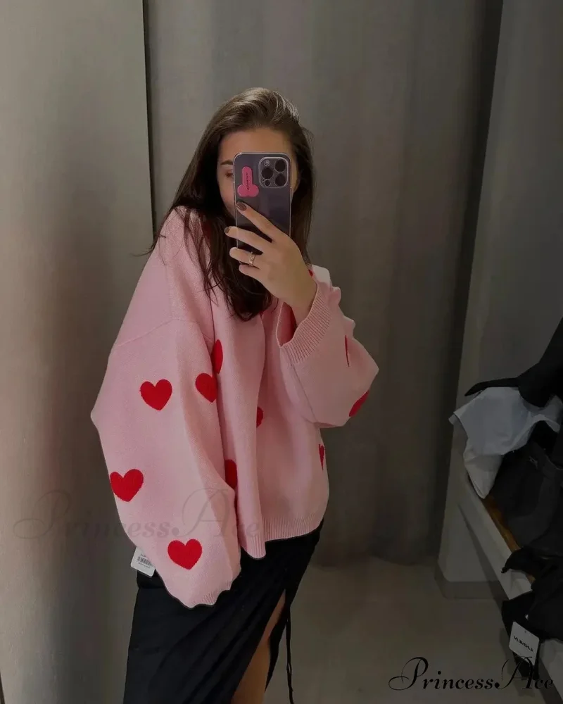 Autumnal Oversized Cozy Heart-printed Casual Comfortable Thickened Long Sleeve Warm Sweater - Image 6