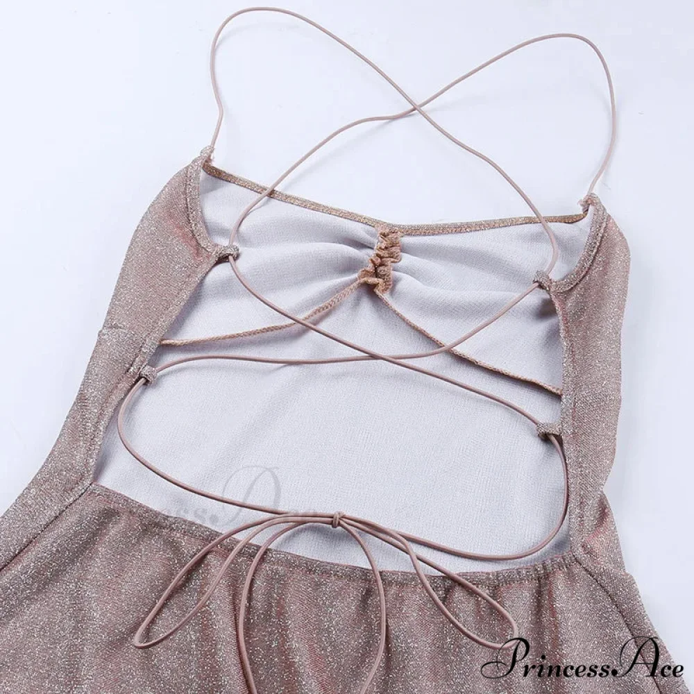 Party Backless Asymmetry Ruffles Hem Spaghetti Strap V-Neck Sleeveless Mini Lace up Bodycon Dress - Image 5