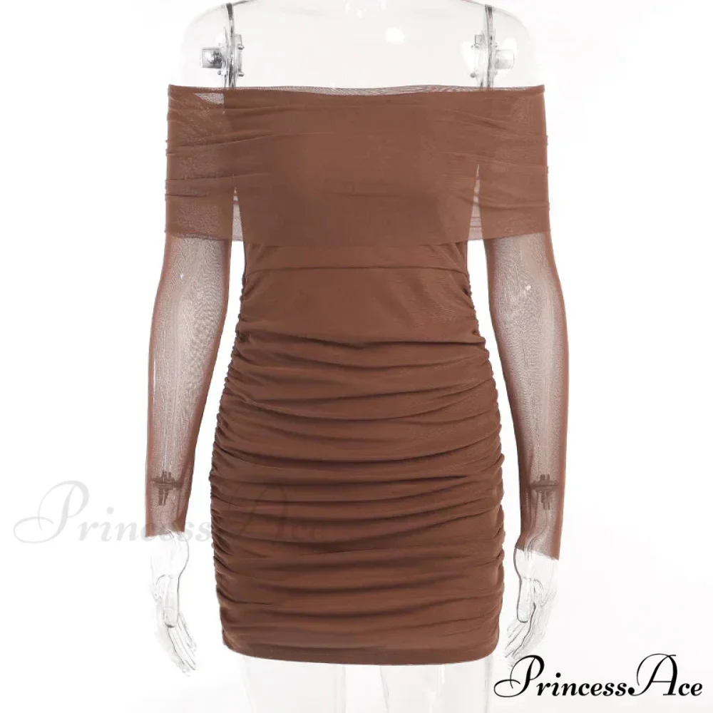 Autumn and Winter New Off Shoulder Knitted Slim Pleated Long Sexy Bodycon Dress - Image 3