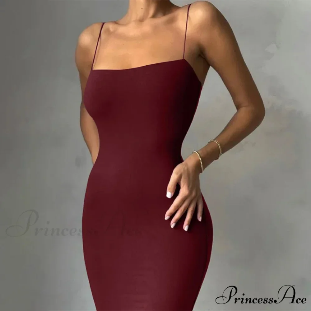 Summer Black Spaghetti Strap Backless Solid Sleeveless Elegant Party Bodycon Dress - Image 4