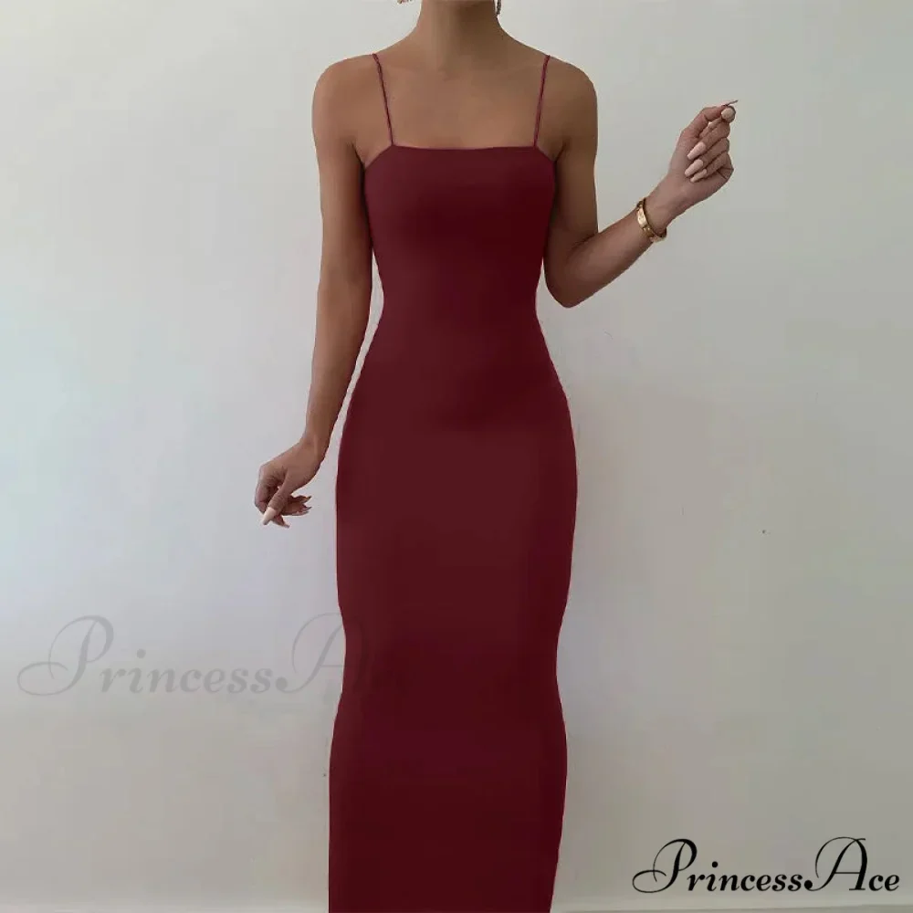 Summer Black Spaghetti Strap Backless Solid Sleeveless Elegant Party Bodycon Dress - Image 5