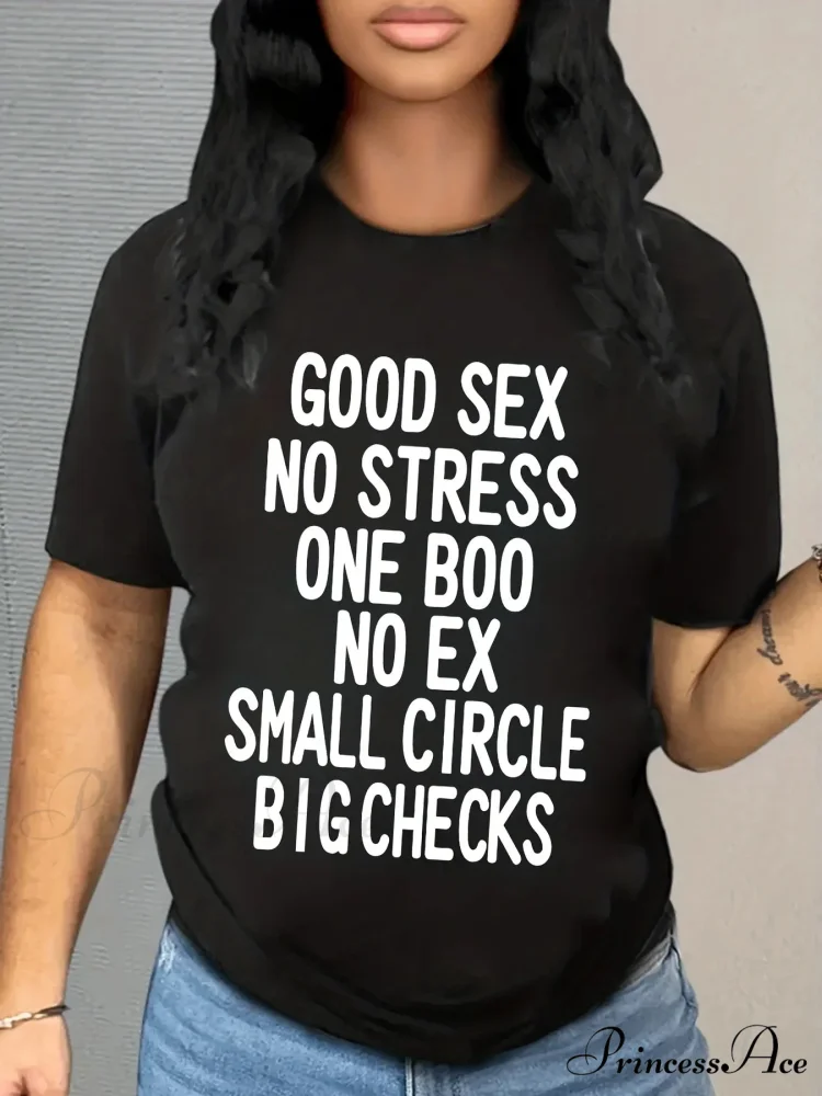 Casual Letter Print Short Sleeve Crew Neck Women's Clothing T-shirt - Image 3