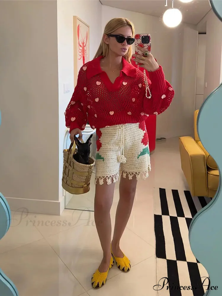 Sweet Handmade Elegant Stylish Fashionable Cozy V-neck Lantern Sleeve Warm Sweater - Image 2