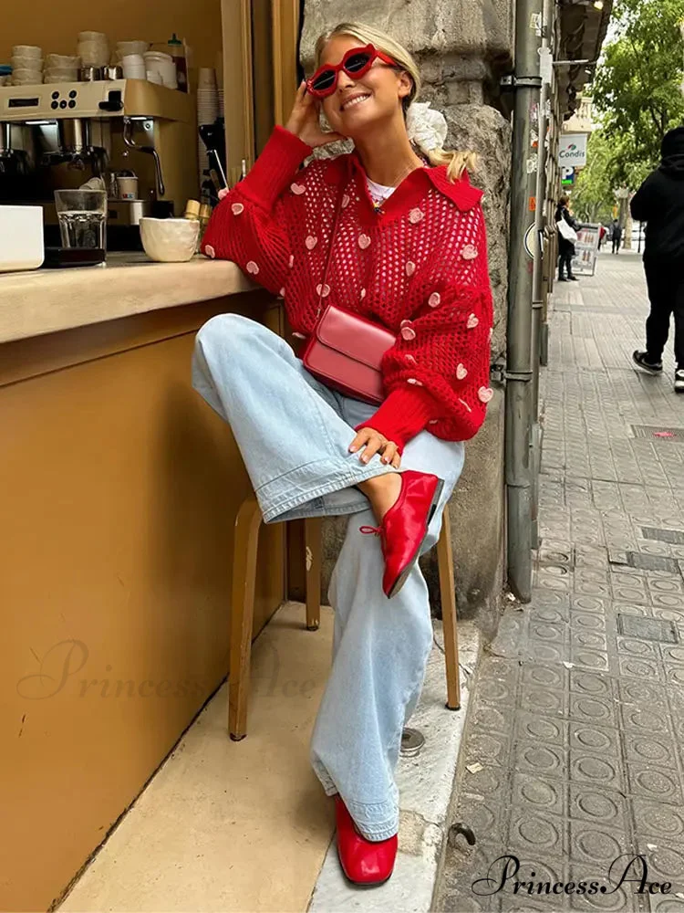 Sweet Handmade Elegant Stylish Fashionable Cozy V-neck Lantern Sleeve Warm Sweater - Image 4