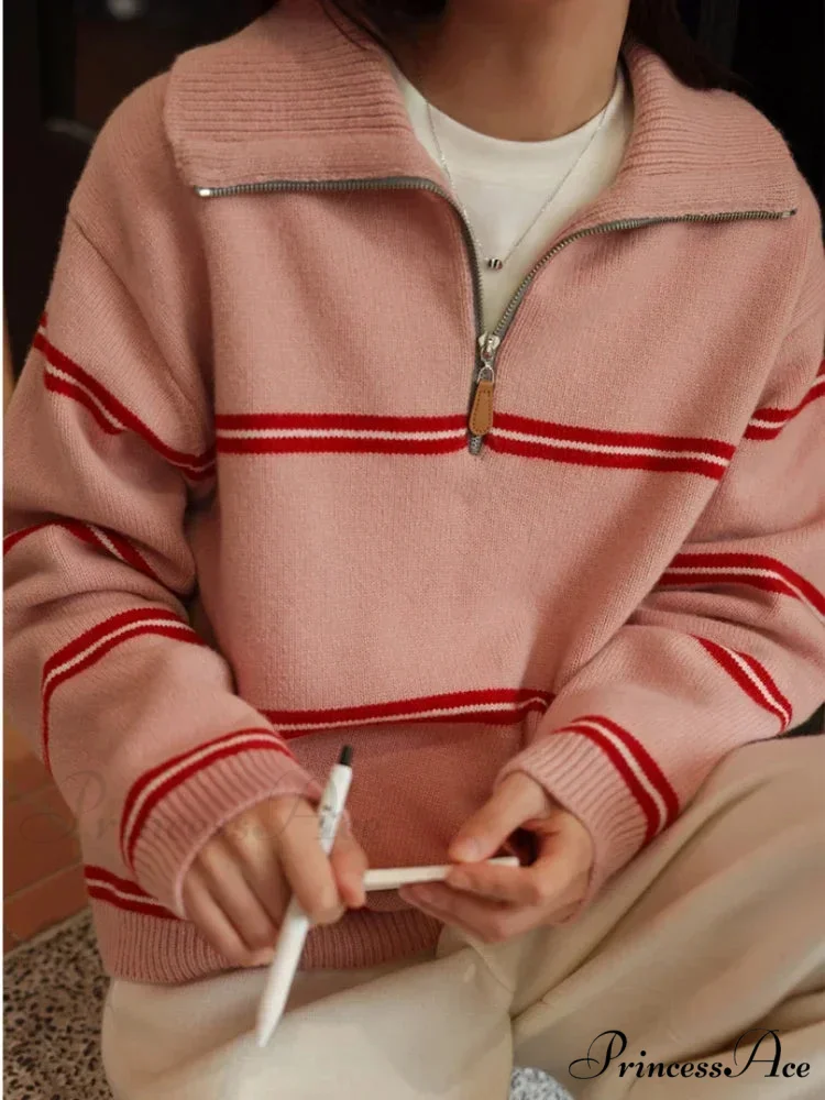 Trendy Stylish Striped Cozy Casual Comfortable Loose Warm Sweater - Image 5