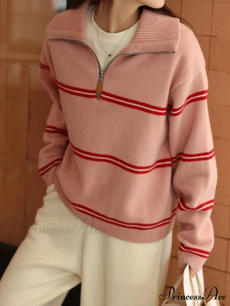 Trendy Stylish Striped Cozy Casual Comfortable Loose Warm Sweater - Image 6