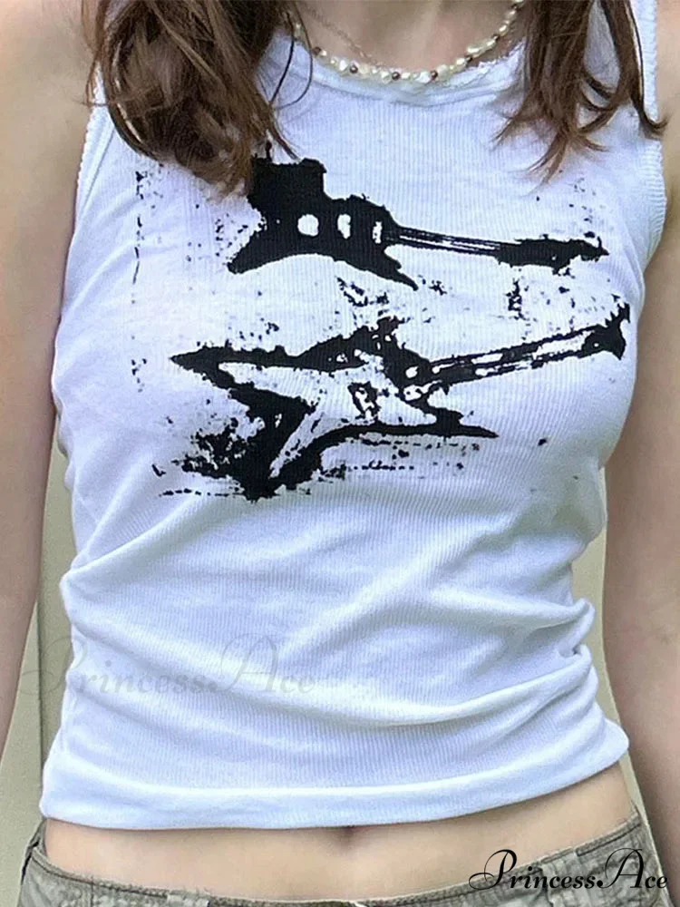 Guitar Print Sleeveless Y2K Casual Ribbed Women Crop Harajuku Fashion Vest 90s Street Outfits Tank top - Image 2
