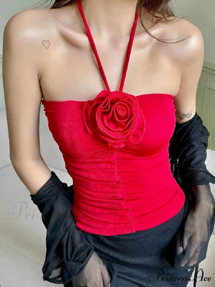 Flower Patchwork halter Tubes Off Shoulder Backless Tank 2024 Sexy Women Off Shoulder Ruched Black Mini Vests Tank top - Image 4