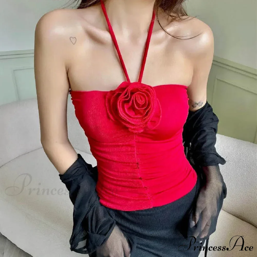 Flower Patchwork halter Tubes Off Shoulder Backless Tank 2024 Sexy Women Off Shoulder Ruched Black Mini Vests Tank top - Image 8