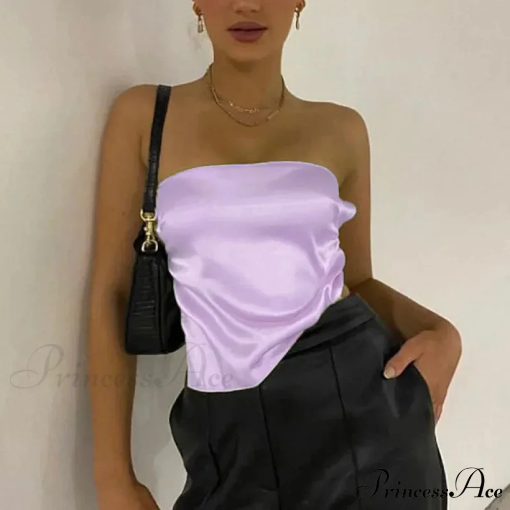 2024 Satin Backless Crop Women Green Summer Cami Bandage Sleeveless Strapless Off Shoulder Tank top - Image 9