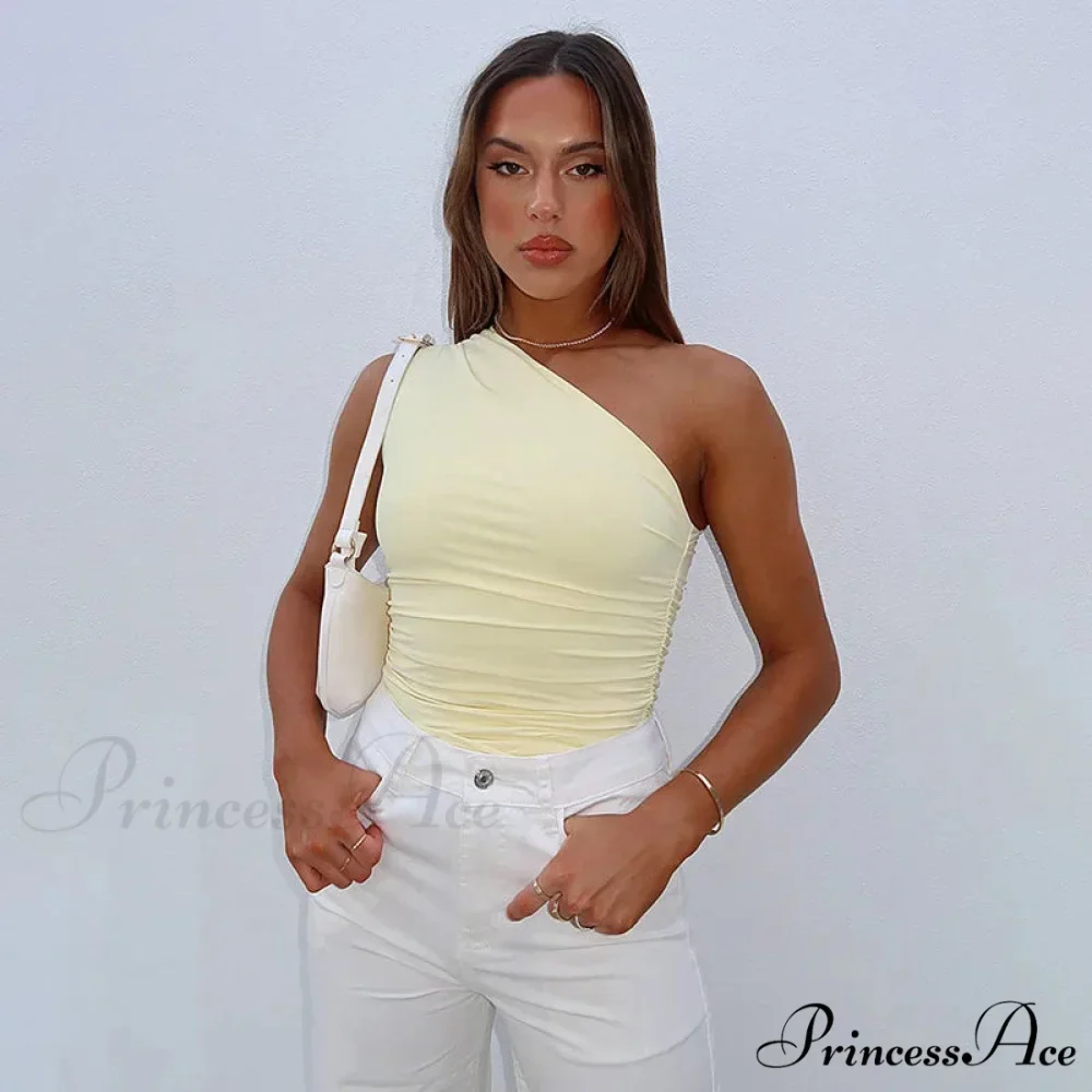 Solid Color One Shoulder Backless Candy Color Tight Sexy Sleeveless Neckless Slim Casual Tank top - Image 11