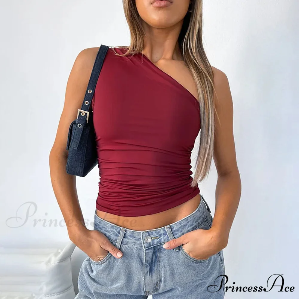 Solid Color One Shoulder Backless Candy Color Tight Sexy Sleeveless Neckless Slim Casual Tank top - Image 12