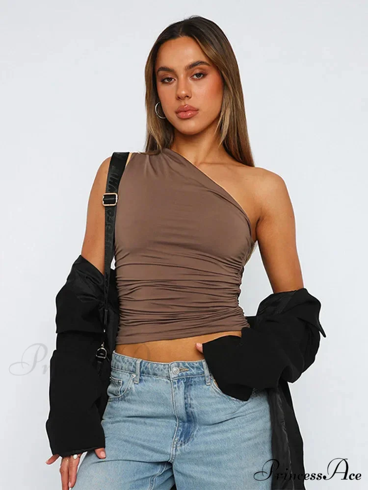 Solid Color One Shoulder Backless Candy Color Tight Sexy Sleeveless Neckless Slim Casual Tank top - Image 3