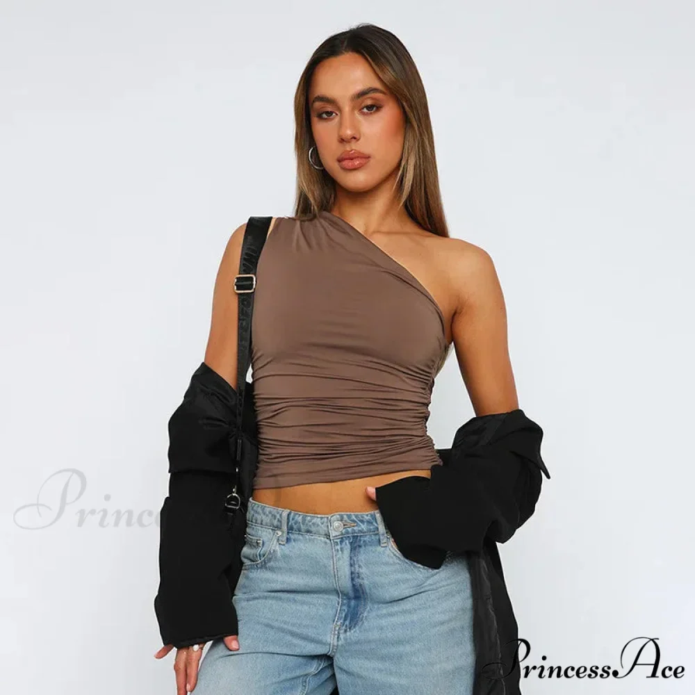 Solid Color One Shoulder Backless Candy Color Tight Sexy Sleeveless Neckless Slim Casual Tank top - Image 8