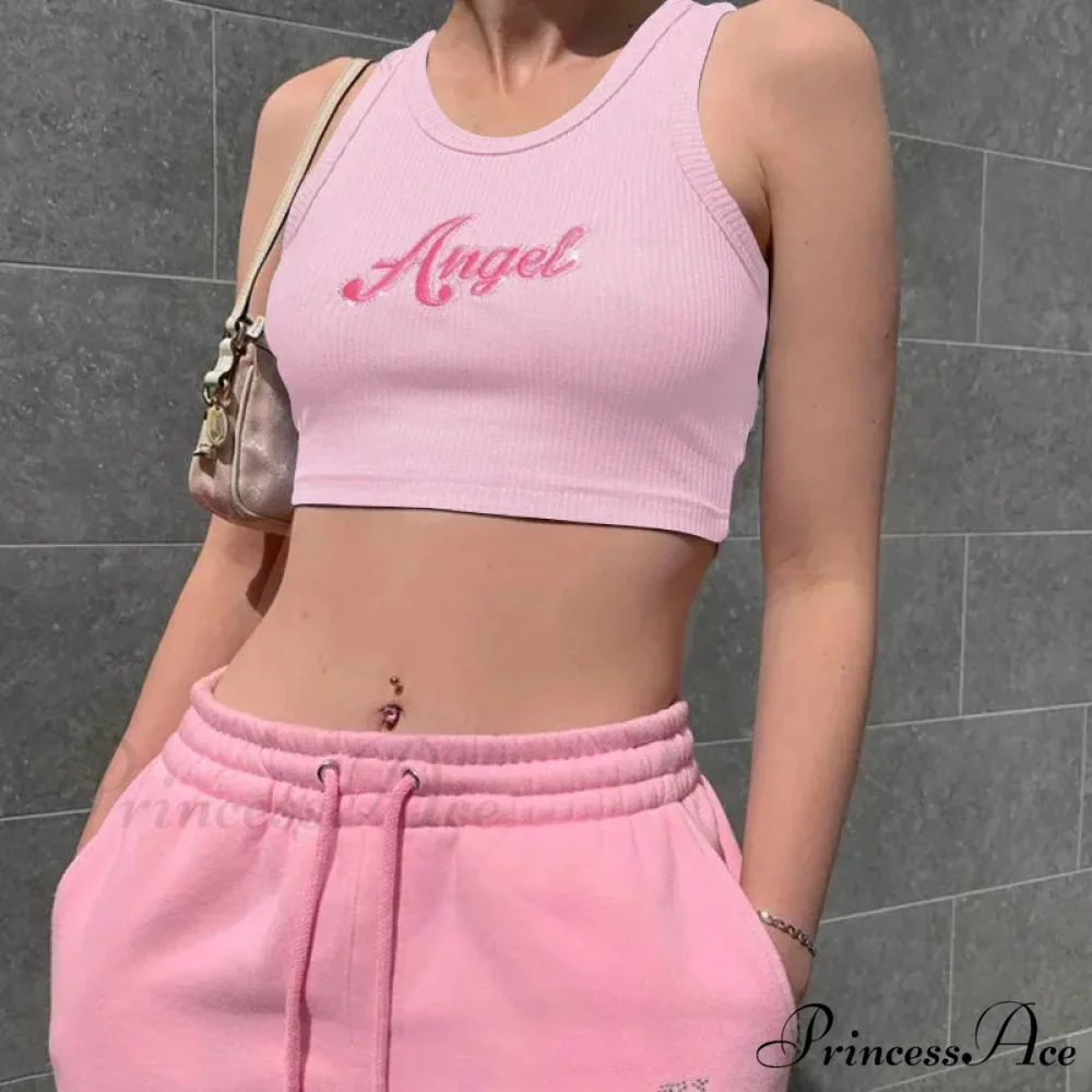 Women Letter Embroidery Vest Summer Sleeveless Crop for Ladies Tank top - Image 2