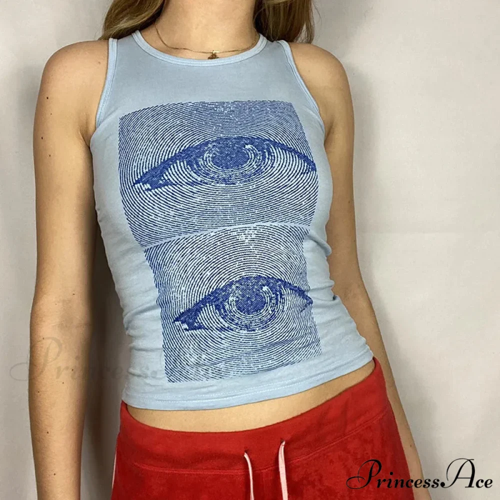 Eyes Printed Harajuku Corsets Vintage Fashion Streetwear Sleeveless Crop Women Sweats Grunge Tank top - Image 6