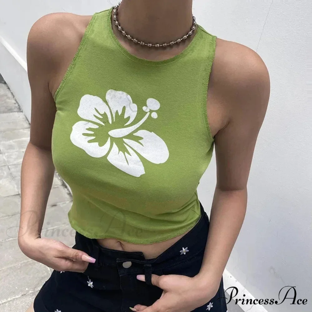 Floral Corset Vintage Sleeveless O Neck Crop Women Contrast Harajuku Cute Summer Sweats Tank top - Image 4