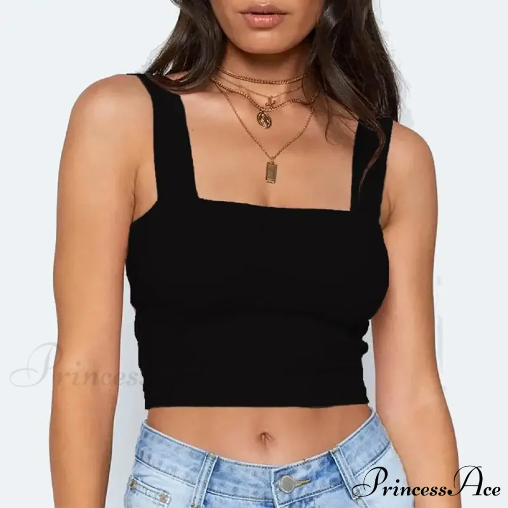 Square Neck Sleeveless Summer Crop Women Black Casual Basic T Shirt Off Shoulder Cami Sexy Backless Tank top - Image 7
