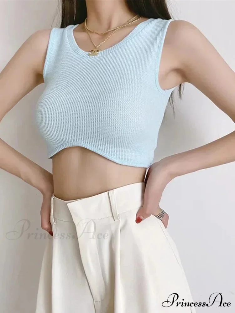 2024 Summer Arrival Women Causal Solid Color Knit O-Neck Streetwear Schoolwear Tank top - Image 5