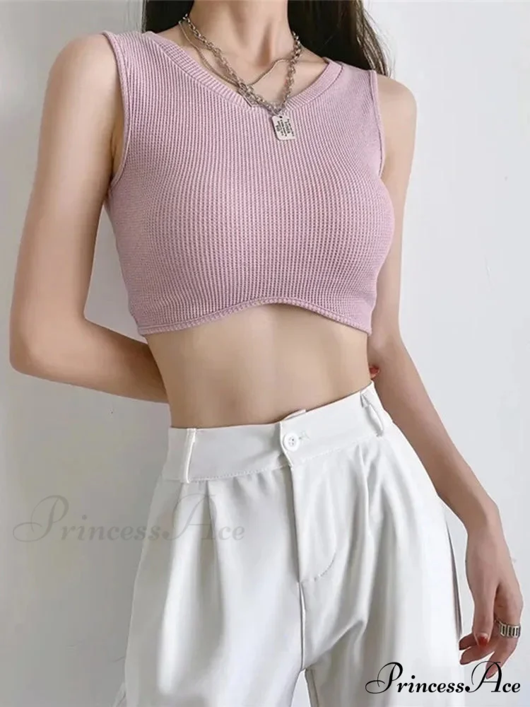 2024 Summer Arrival Women Causal Solid Color Knit O-Neck Streetwear Schoolwear Tank top - Image 6