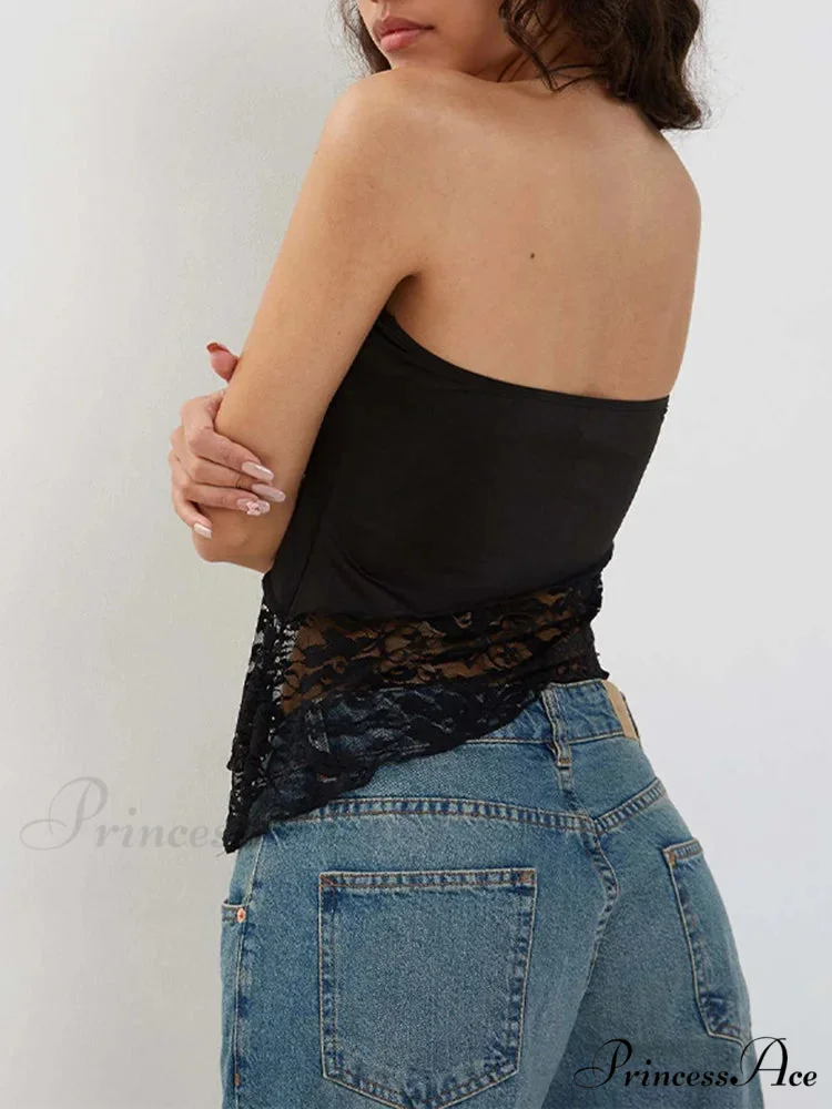 2024 Women Chest Wrapping Solid Lace See Through Backless Casual Chic Strapless Crop Going Out Sleeveless Camis Tank top - Image 2