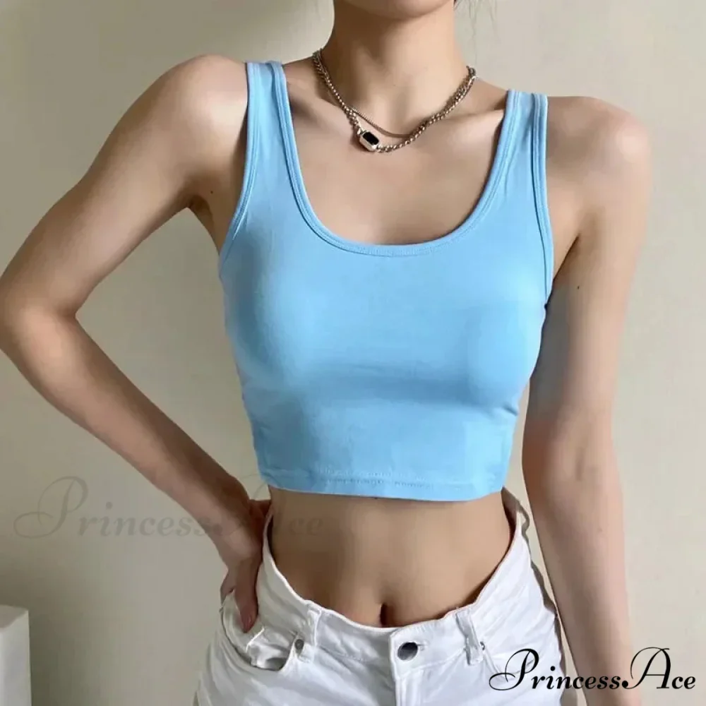 Summer New Arrival Girls Cropped Solid Color Tight-Fitting Round Neck Vest with Side Slits Tank top - Image 3