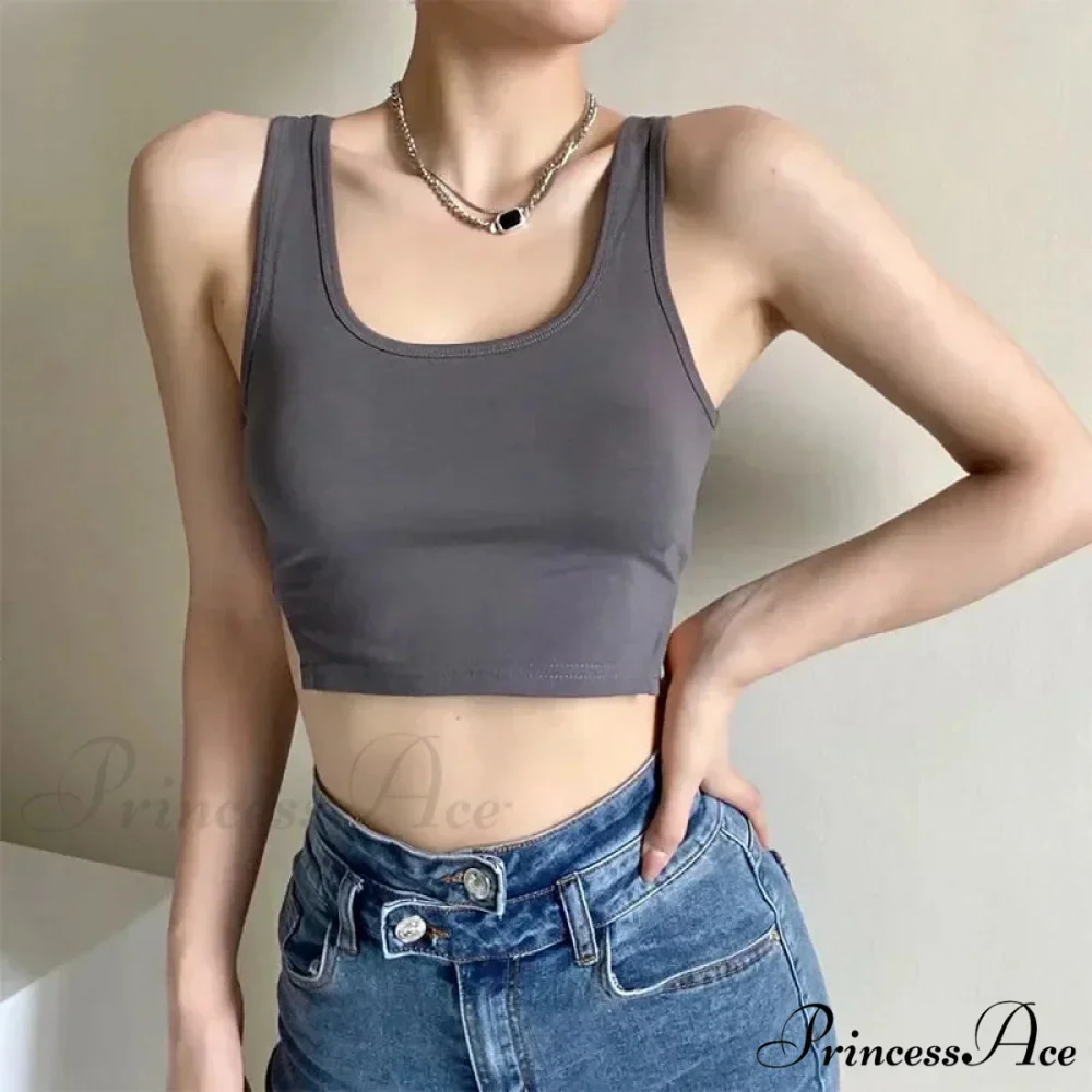 Summer New Arrival Girls Cropped Solid Color Tight-Fitting Round Neck Vest with Side Slits Tank top - Image 4
