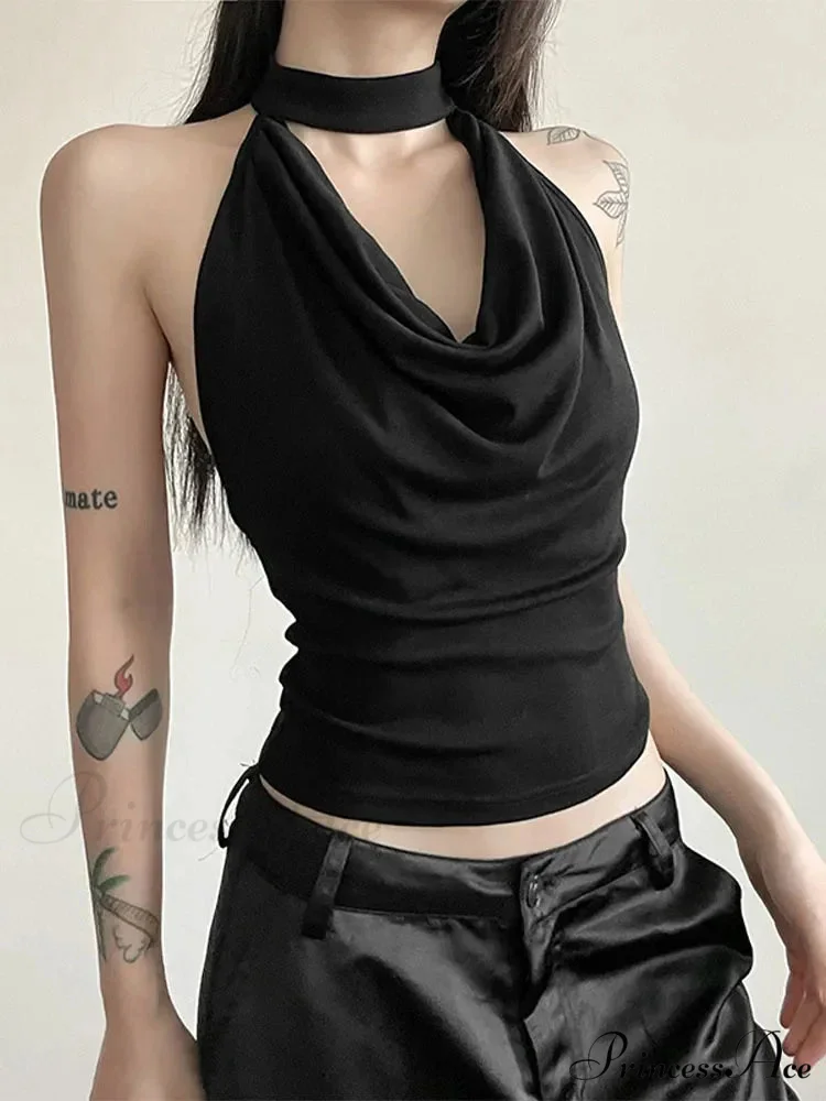 Solid Color Simple Casual All-match Cool Confident Sexy High Street Summer Travel Women's Thin Halter Vest Tank top - Image 2