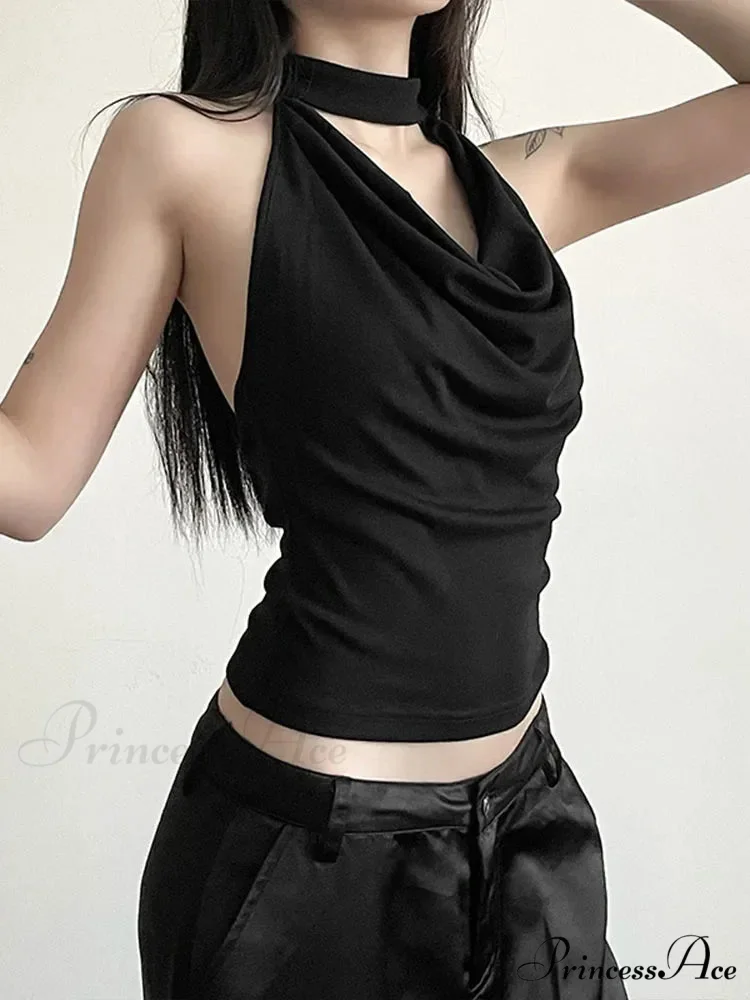 Solid Color Simple Casual All-match Cool Confident Sexy High Street Summer Travel Women's Thin Halter Vest Tank top - Image 3