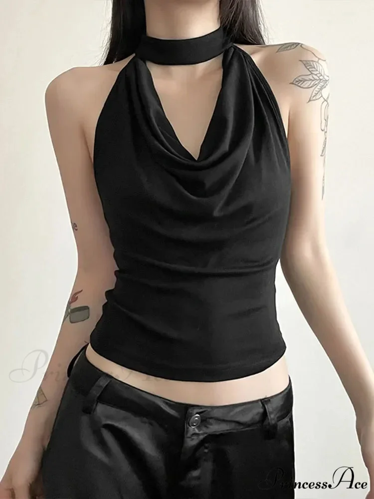 Solid Color Simple Casual All-match Cool Confident Sexy High Street Summer Travel Women's Thin Halter Vest Tank top - Image 4