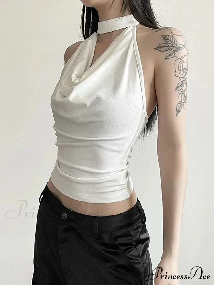 Solid Color Simple Casual All-match Cool Confident Sexy High Street Summer Travel Women's Thin Halter Vest Tank top - Image 5