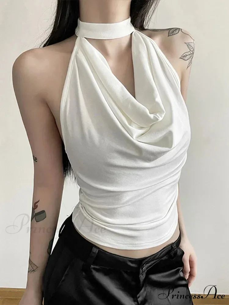Solid Color Simple Casual All-match Cool Confident Sexy High Street Summer Travel Women's Thin Halter Vest Tank top - Image 6