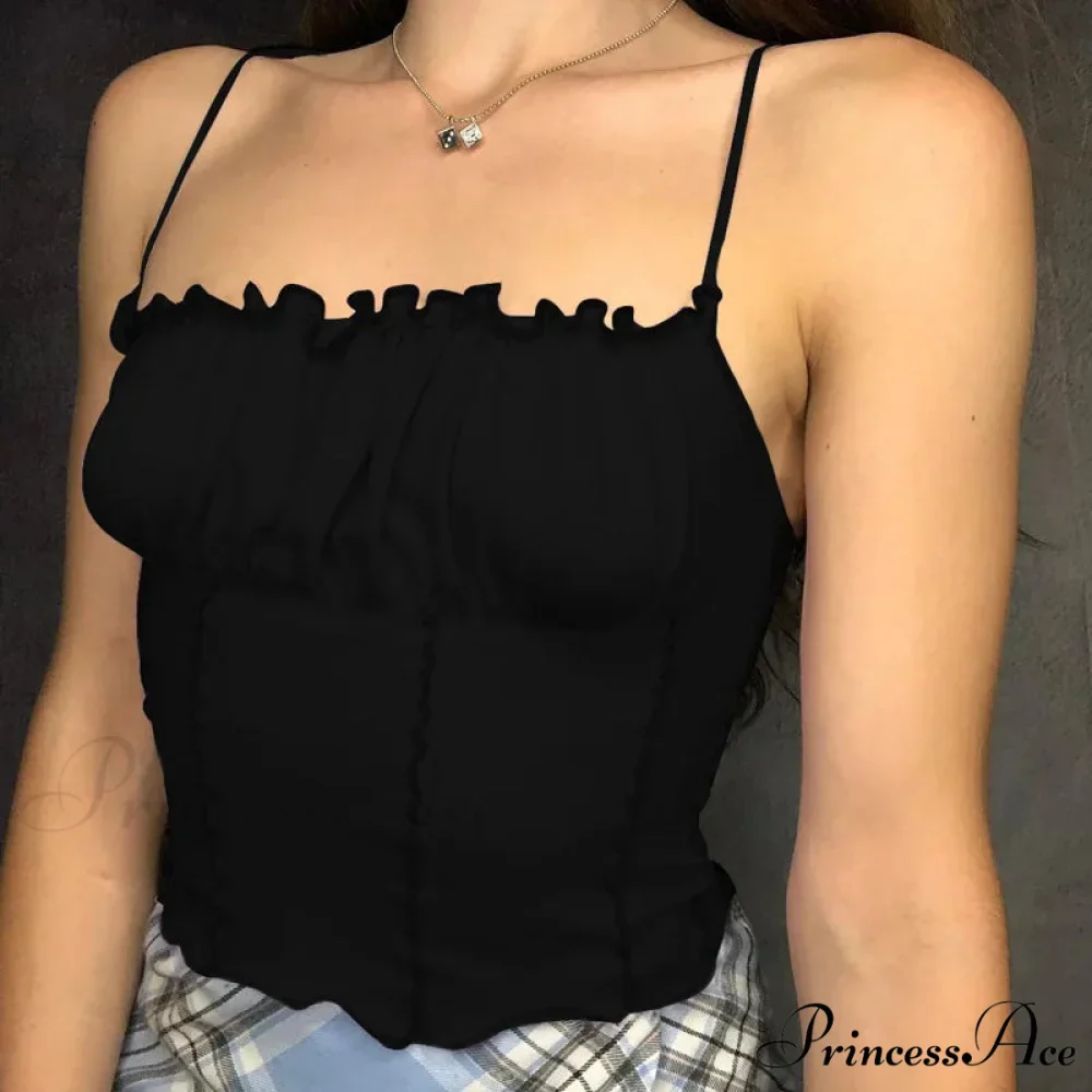 2024 Summer Women Ruffles Fashion Ladies Sleeveless Strapless Ruched Slim Crop Camisole Female Clothing Tank top - Image 4
