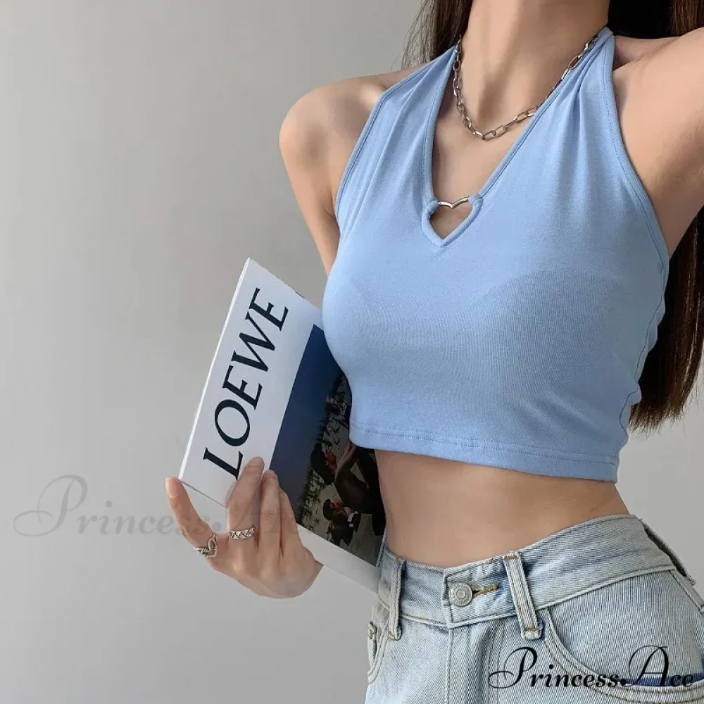 Women V Neck Hollow Out Halter Camis 2024 Summer Fashion Slim Cropped Lace Up Camisole Tank top - Image 7