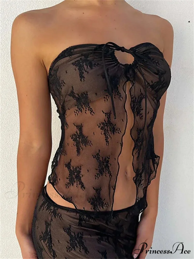 Lace Bustiers Corsets Strapless Off Shoulder Tubes Party Mesh See Through Tank Summer Mini Vest 2024 New Tank top - Image 3