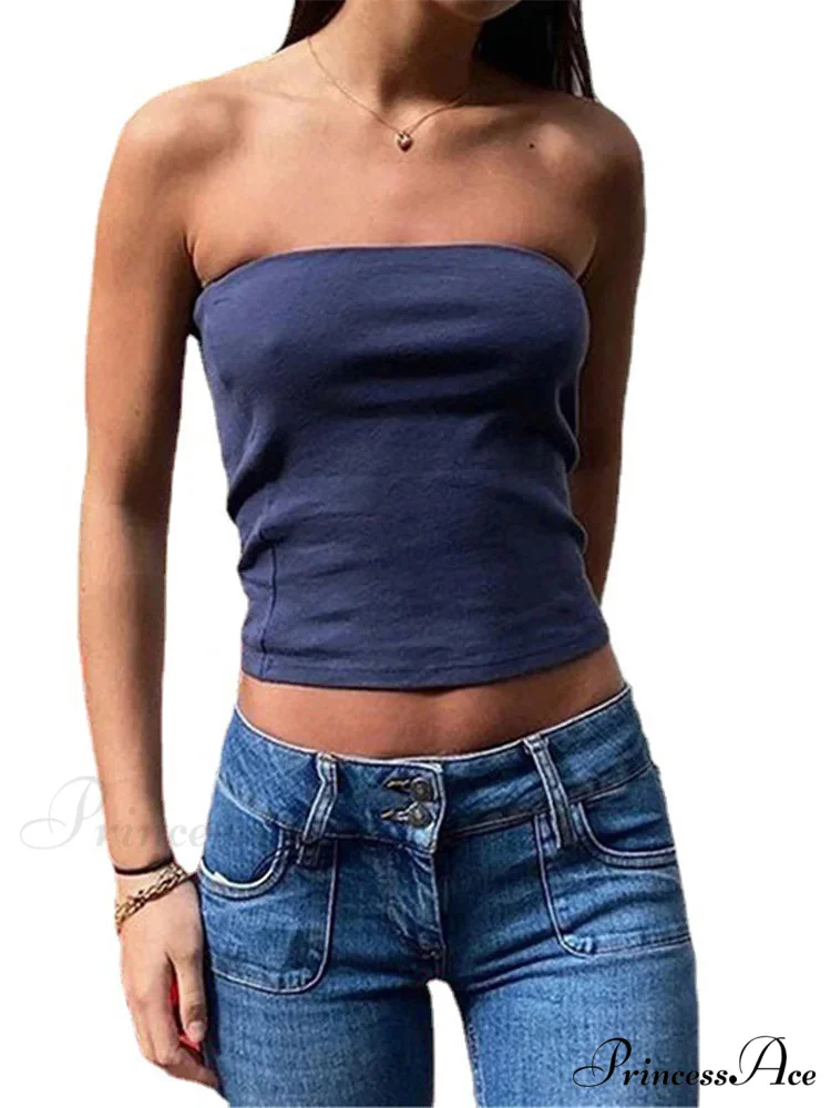 Tubes Women 2024 Skinny Summer Off Shoulder Blue Y2k 90s Sexi Crop Streetwear Tank top - Image 5