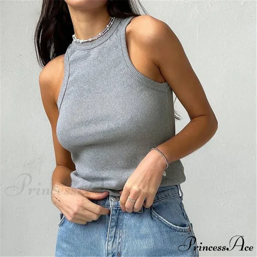 Ribbed Knitteds Neck Summer Shirts White Black Casual Sport Vest Off Shoulder Green Women's Tank top - Image 3