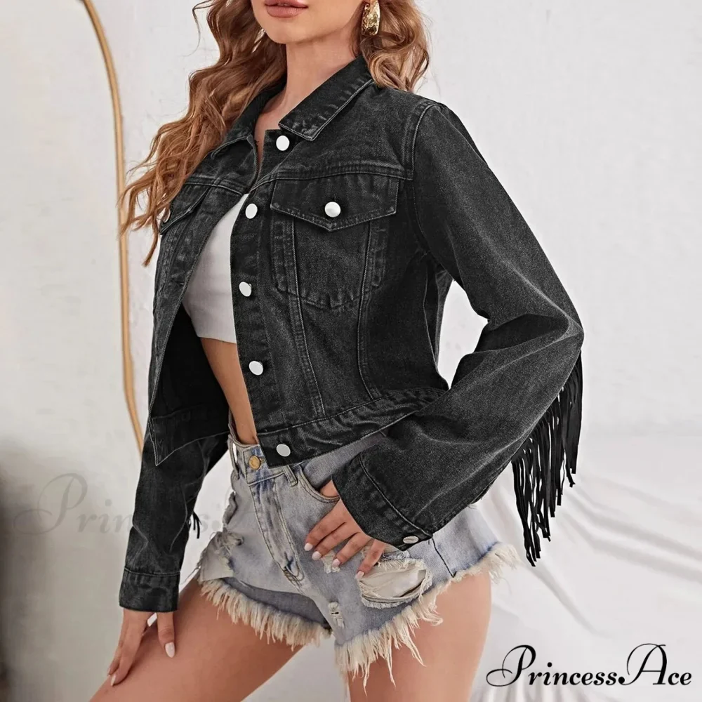 Crop Long Sleeve Button Tassel With Fringe Commuting Warm Chic Stylish Elegant Fashionable Versatile Jacket - Image 2