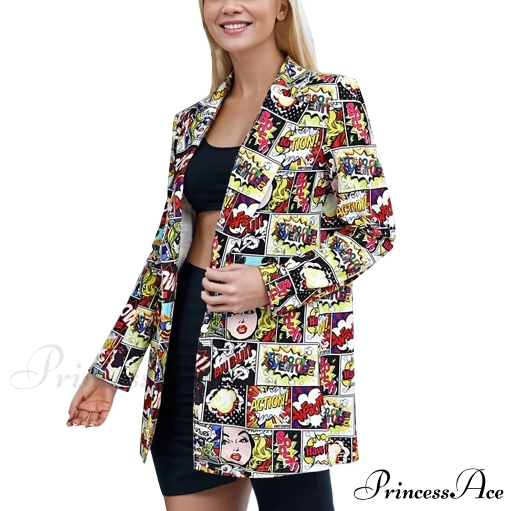 Open Front Long Sleeve Lapel Graphic Print Work Office Warm Chic Stylish Elegant Fashionable Versatile Jacket - Image 4