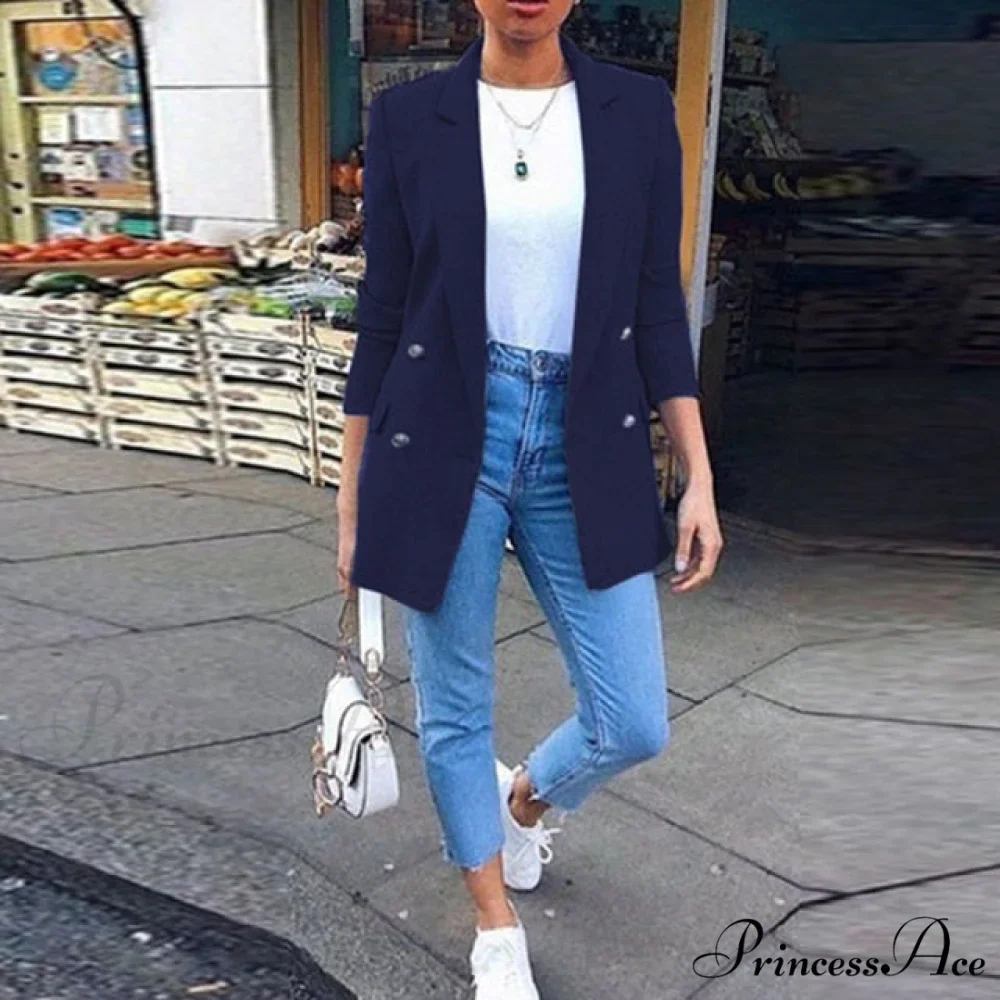 Casual Office Slim Button Notched Blazer - Image 4