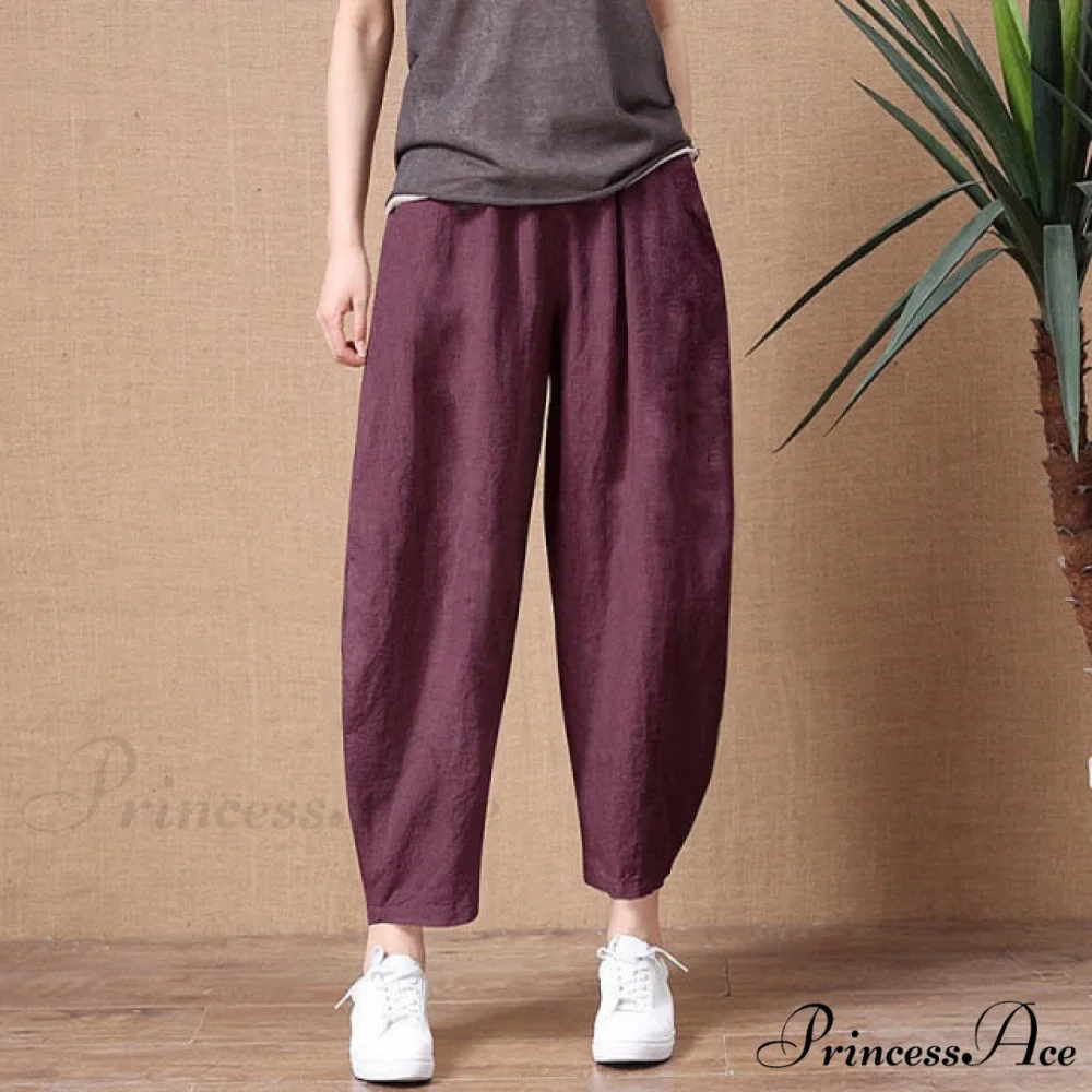 Elastic Waist Vintage Lady Loose Casual Pants - Image 5