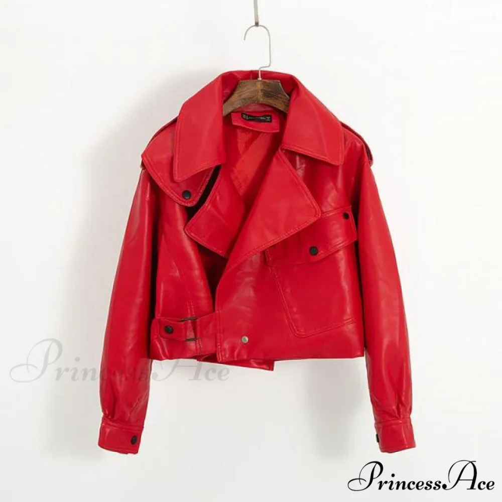 Turndown Collar PU Motorcycle Loose Streetwear Coat - Image 3